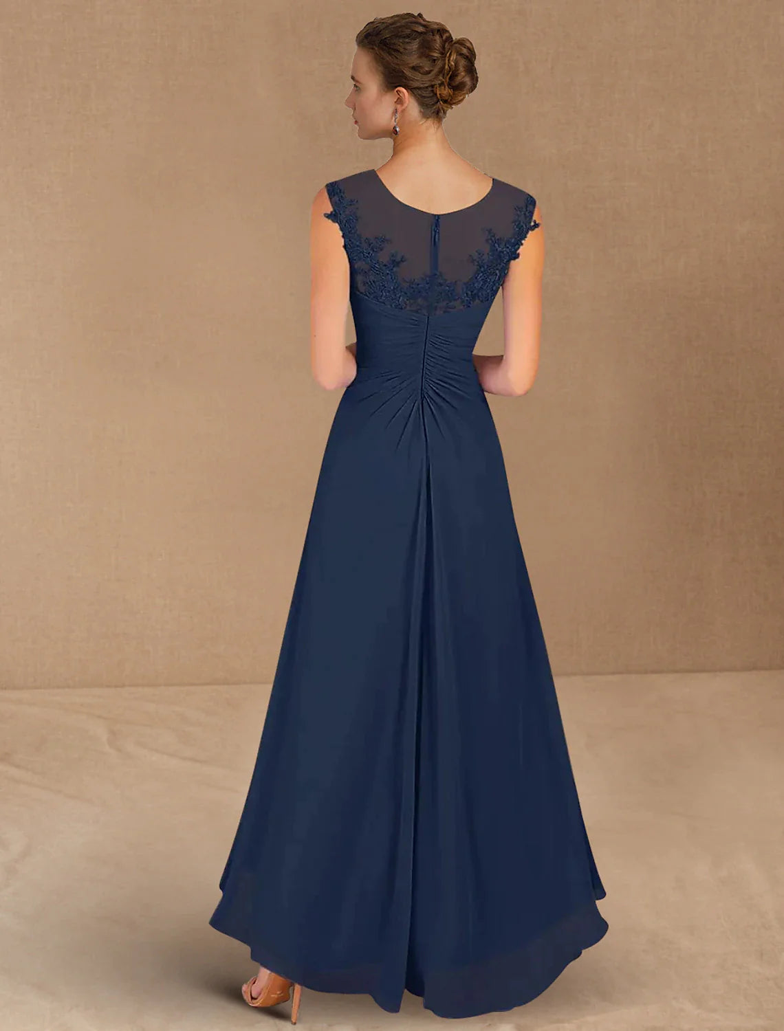 Wholesale A-Line Mother of the Bride Dress Formal Wedding Guest Elegant Jewel Neck Asymmetrical Chiffon Sleeveless with Lace Sequin Ruching